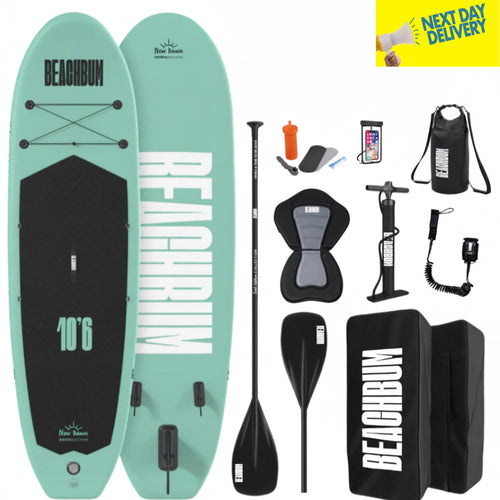 Beachum paddle board with accessories on a white background