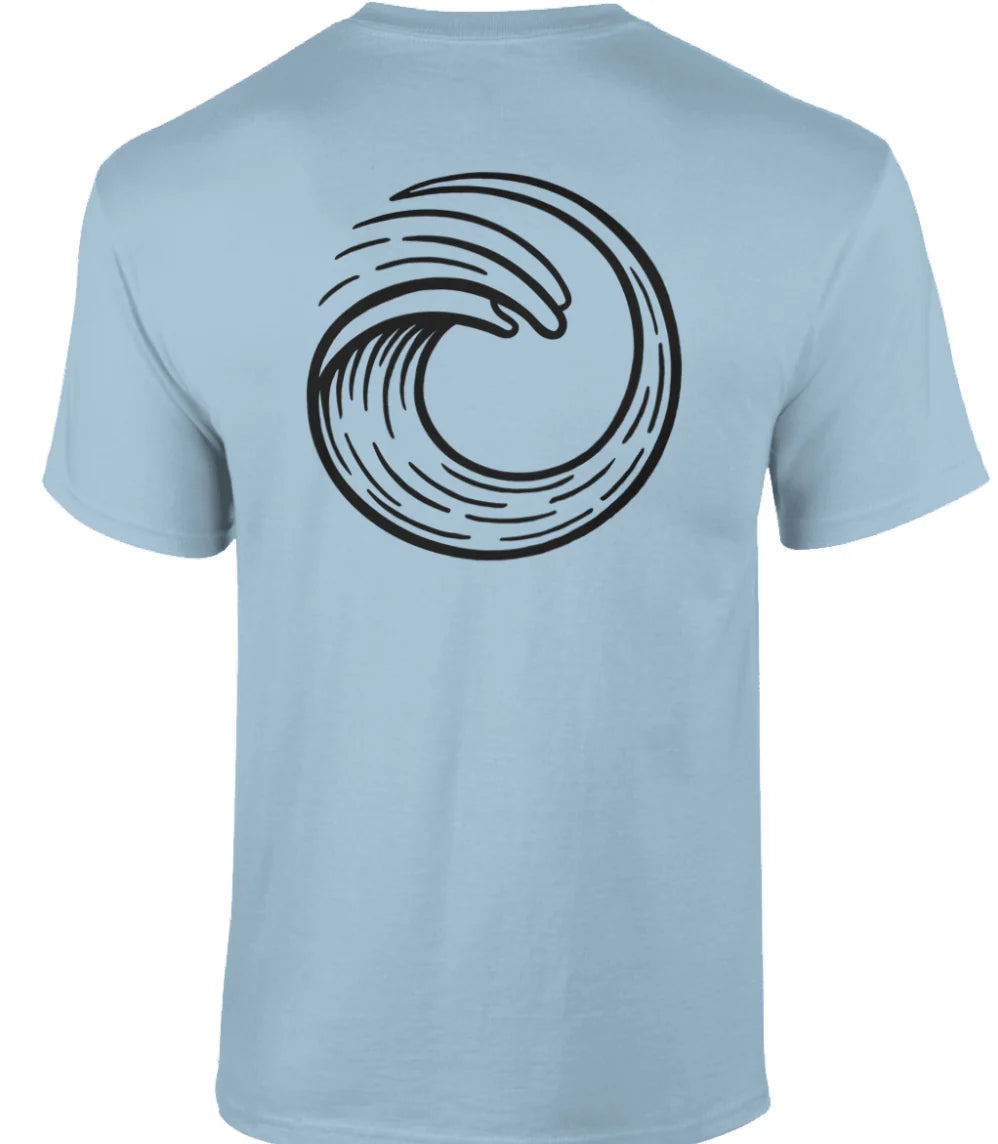 Back of the kosin big wave tee in blue