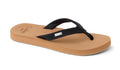 Black reef sandal with tan sole on a white background