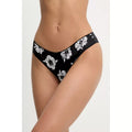 Black floral-patterned bikini bottom  on a plain background