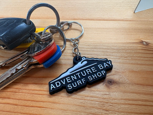 Adventure Bay Surf Shop branded key ring attached to keys