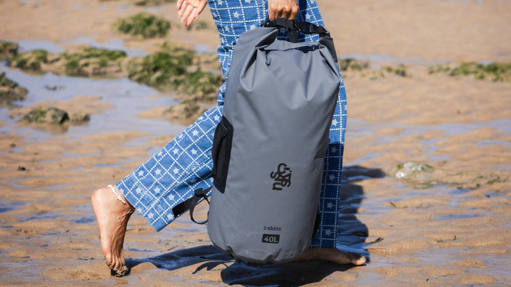 C-Skins Session 40L dry bag backpack in Storm Grey detail
