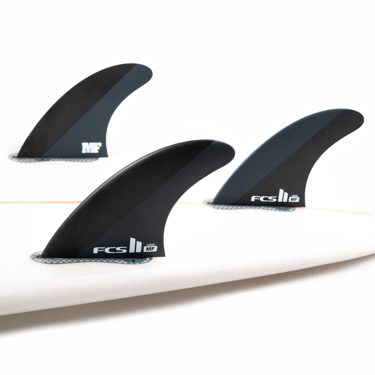 FCS II Mick Fanning Neo Carbon large thruster fins in black and charcoal