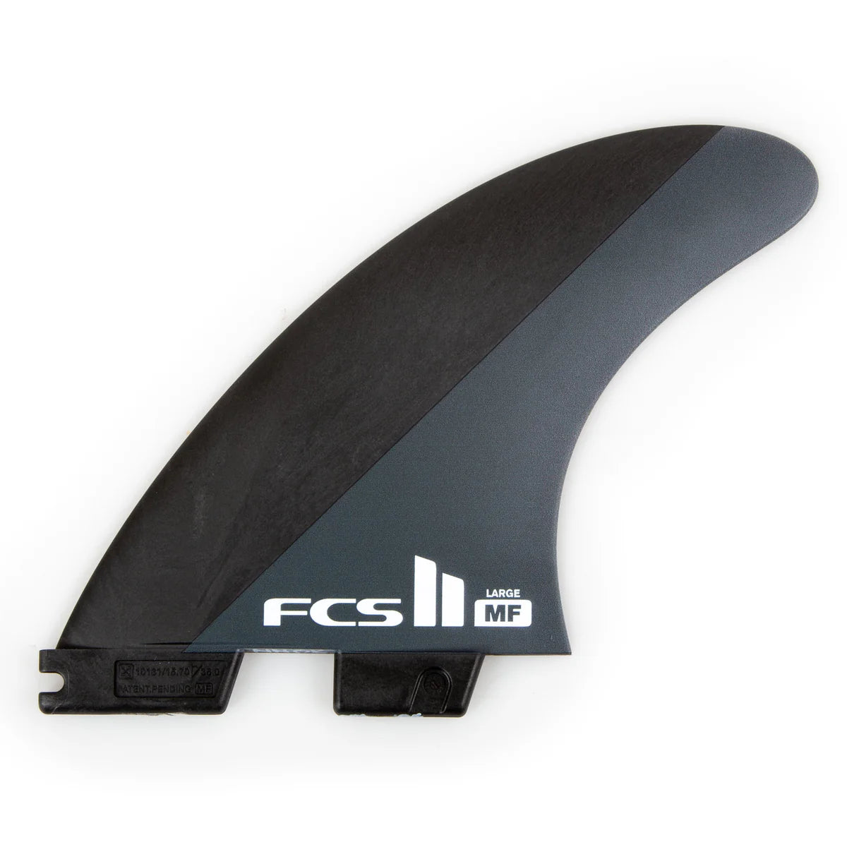 FCS II Mick Fanning Neo Carbon large thruster fins in black and charcoal, alternate view