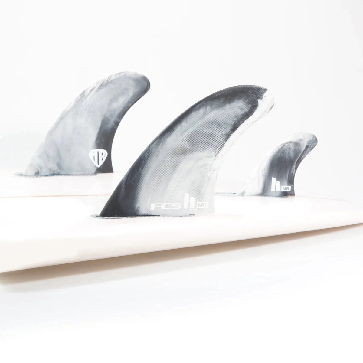 FCS II MR Twin + 1 Performance Core XL fins in black and white