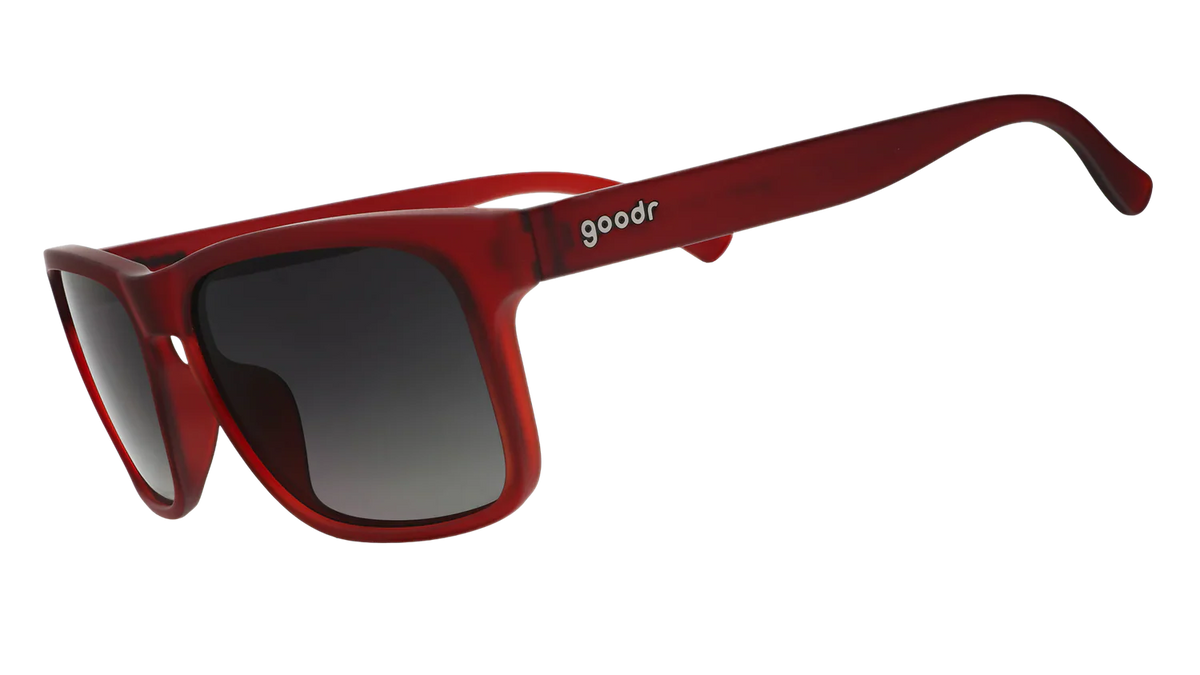 Goodr Blood Moon Barbecue Grand G sunglasses with dark red frame