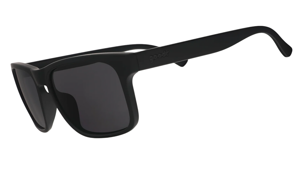 Goodr Grand G Grim Reaper's Spring Fling black sunglasses, angled view