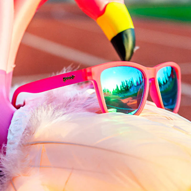 Goodr OG Flamingos On A Booze Cruise sunglasses with flamingo