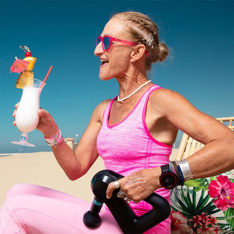 Goodr OG Flamingos On A Booze Cruise sunglasses, model view