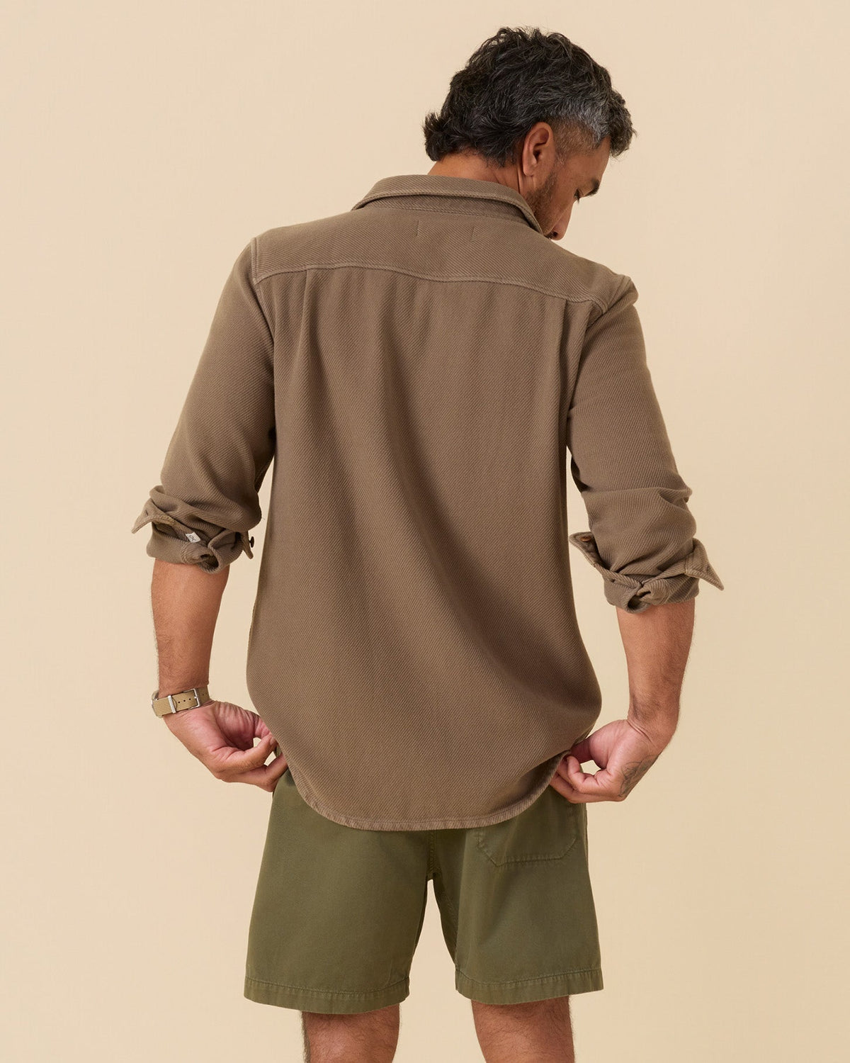 Outerknown Blanket Chroma Shirt in Kelp, back view