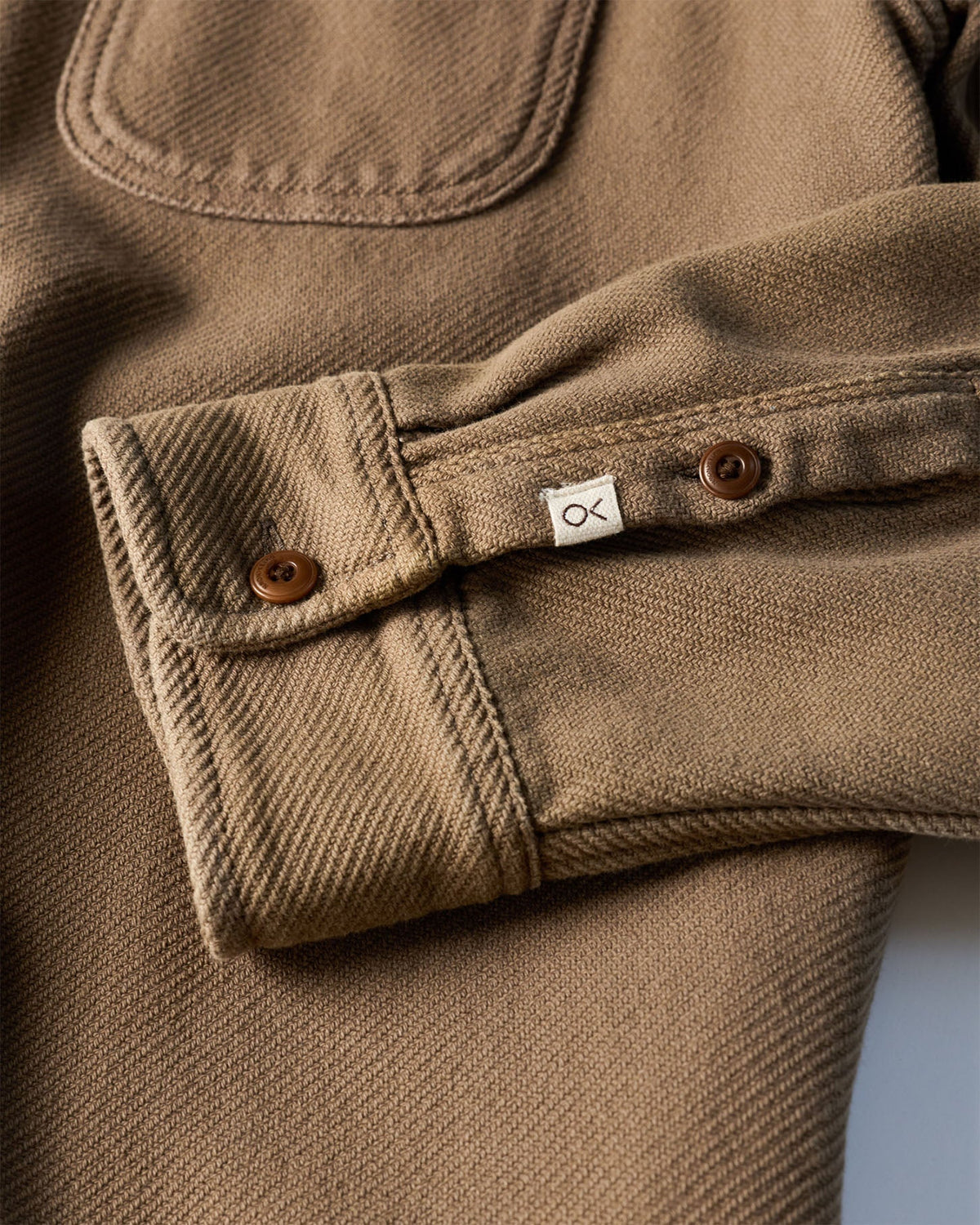 Outerknown Blanket Chroma Shirt in Kelp, detail view