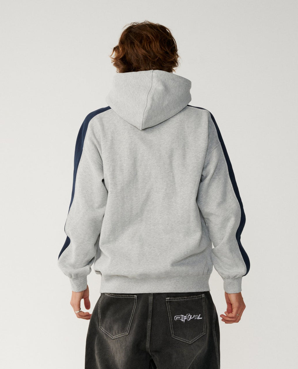 Ripcurl Archive Panel Hoodie in grey marle, back view