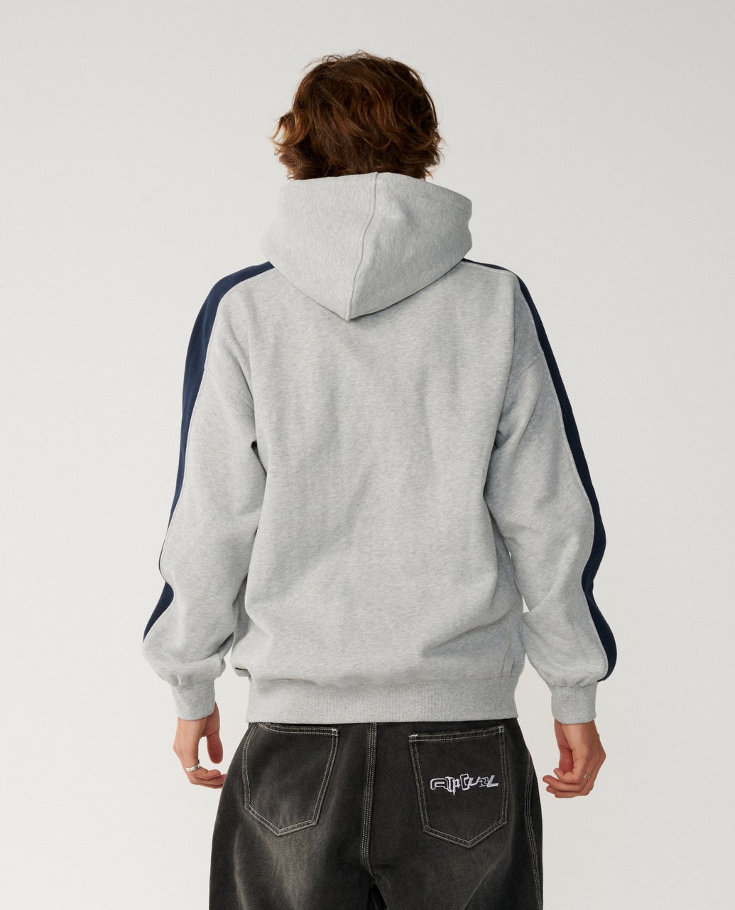 Ripcurl Archive Panel Hoodie in grey marle, back view