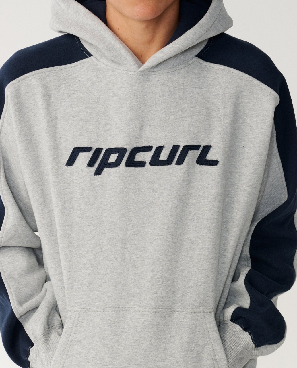Ripcurl Archive Panel Hoodie in grey marle, detail view