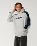 Ripcurl Archive Panel Hoodie in grey marle, front modelled view