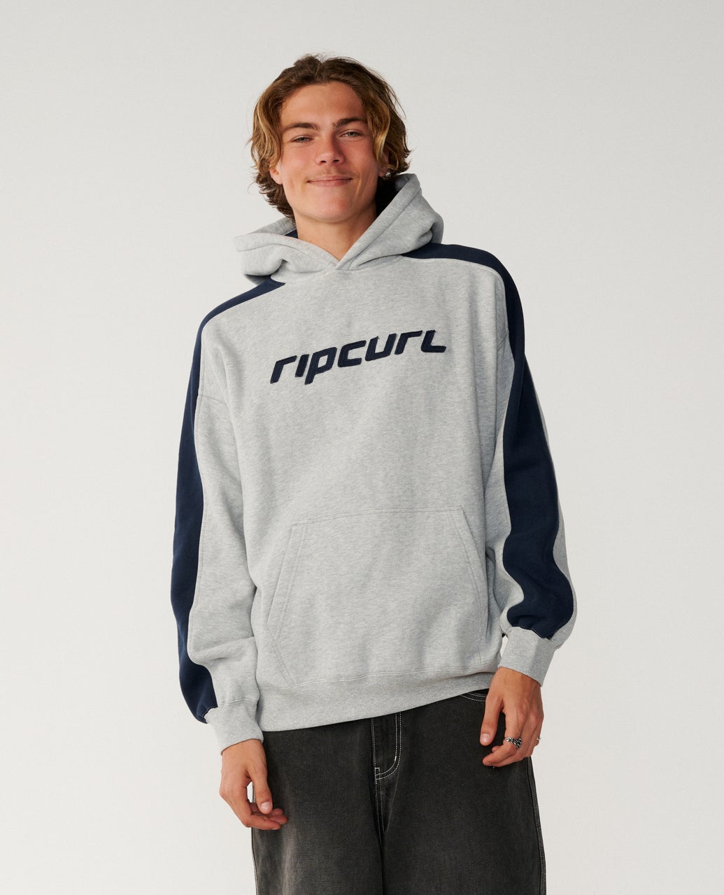 Ripcurl Archive Panel Hoodie in grey marle, front view