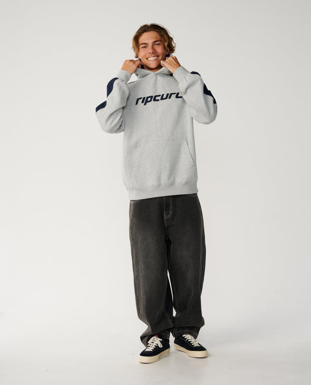 Ripcurl Archive Panel Hoodie in grey marle, full view