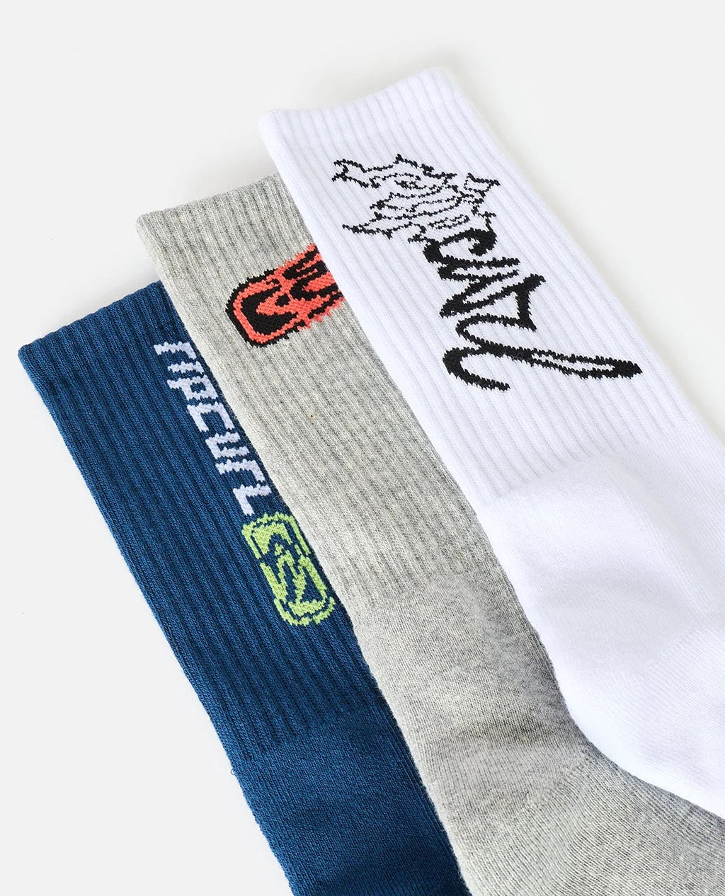 Ripcurl Crew Socks 3 Pack in blue, grey and white