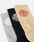Ripcurl Crew Socks 3 Pack in grey, black and cream