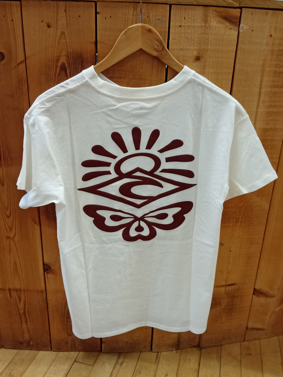 Ripcurl Icons Of Surf Relaxed Tee in Bone and Plum, back view