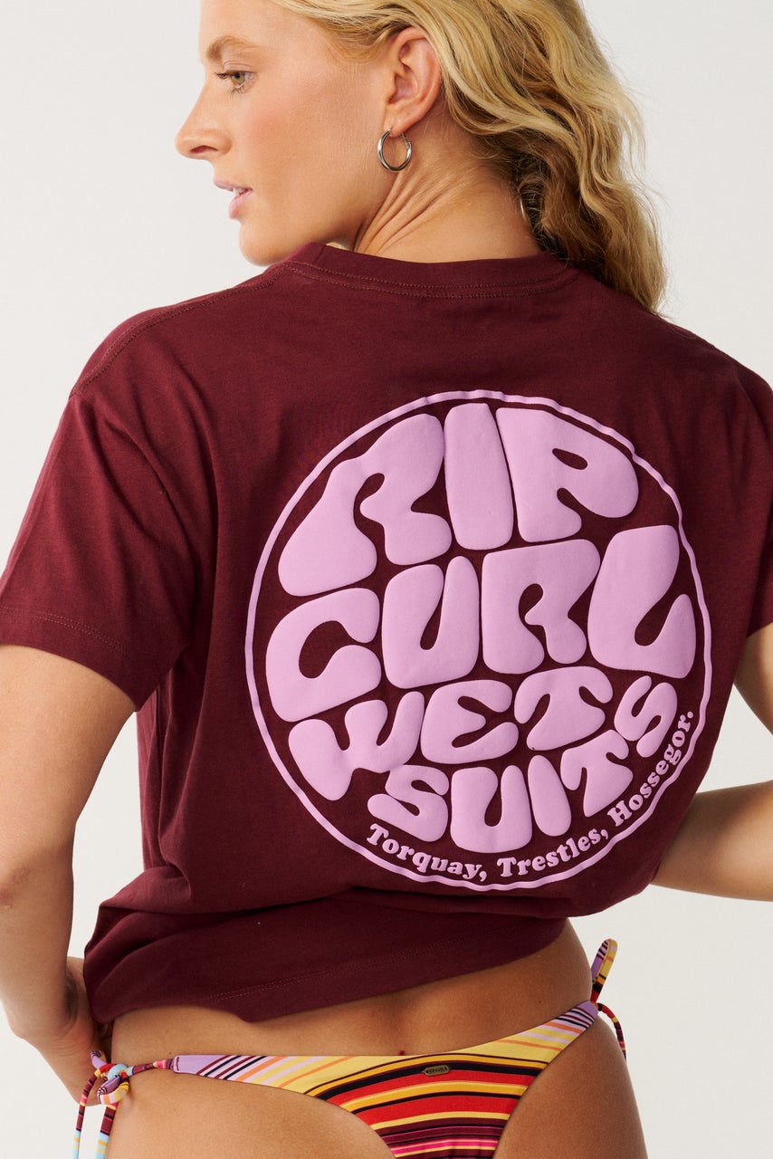 Ripcurl Icons Of Surf Relaxed Tee in Dark Plum, back view