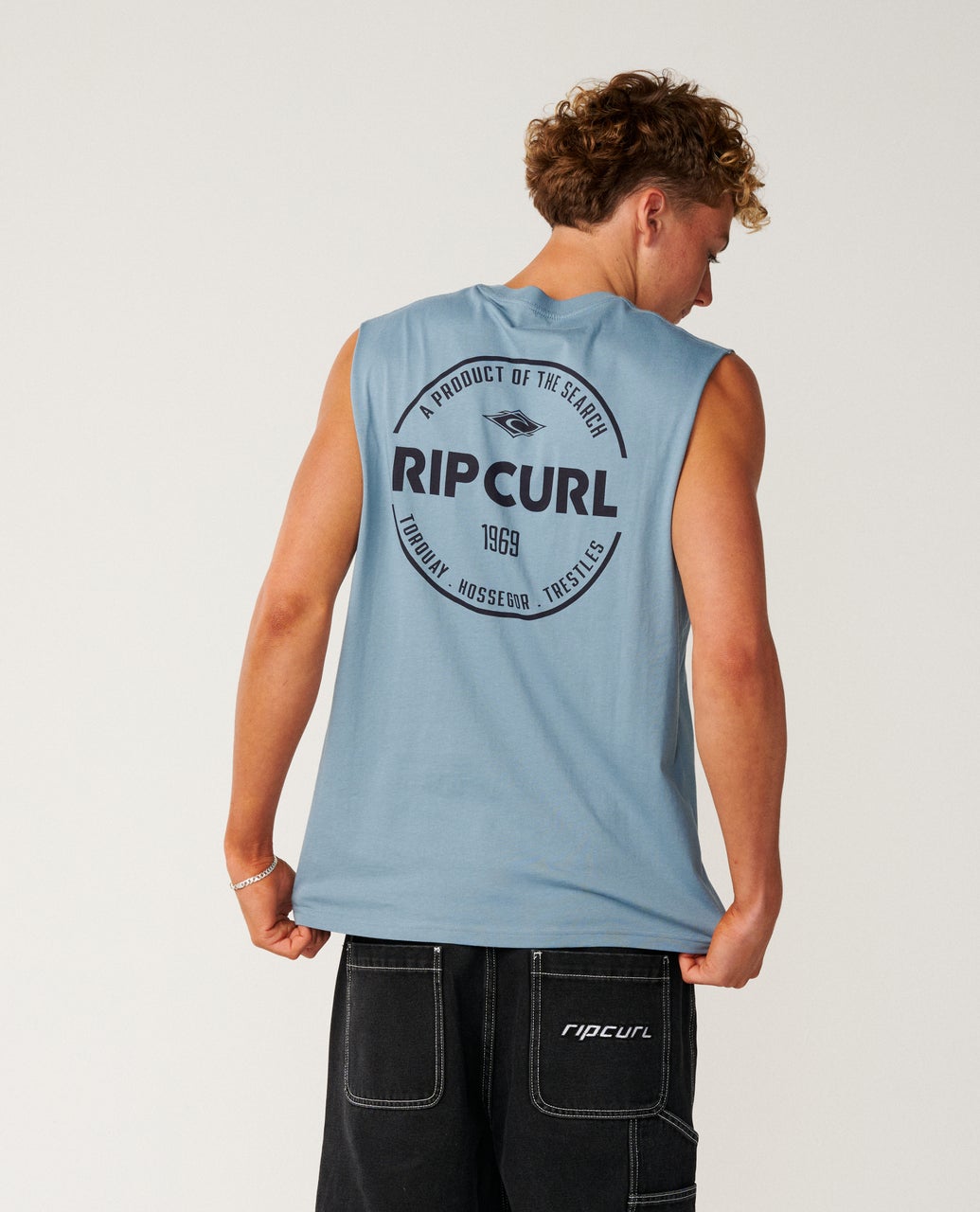 Ripcurl Men’s Staple Muscle in Citadel Blue, back view
