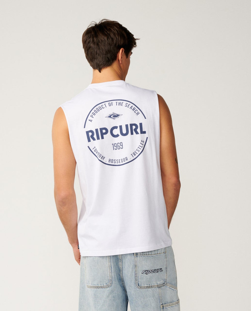 Ripcurl Men’s Staple Muscle in white, back view