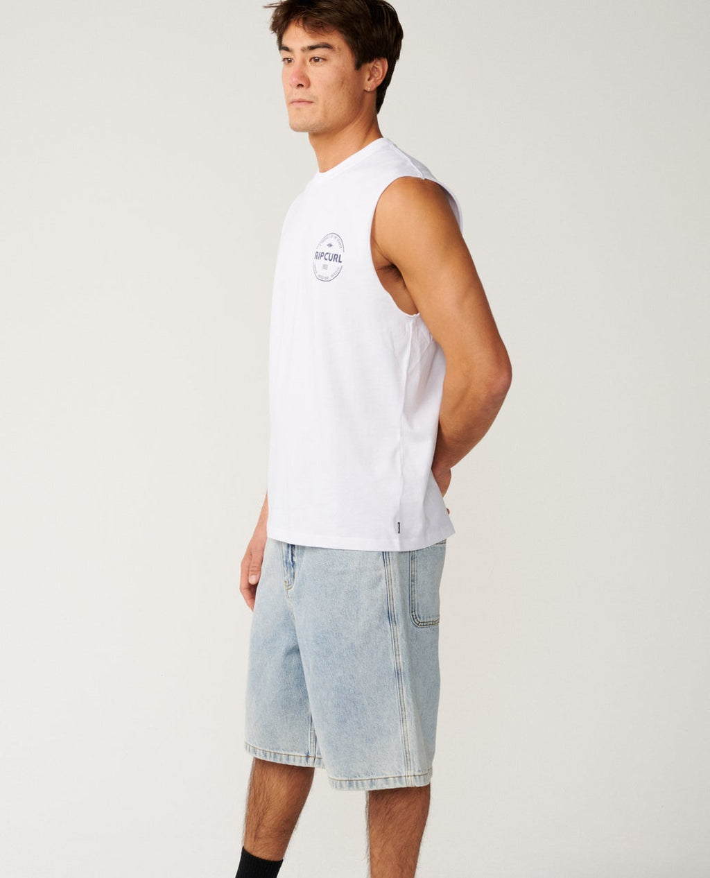 Ripcurl Men’s Staple Muscle in white, side view
