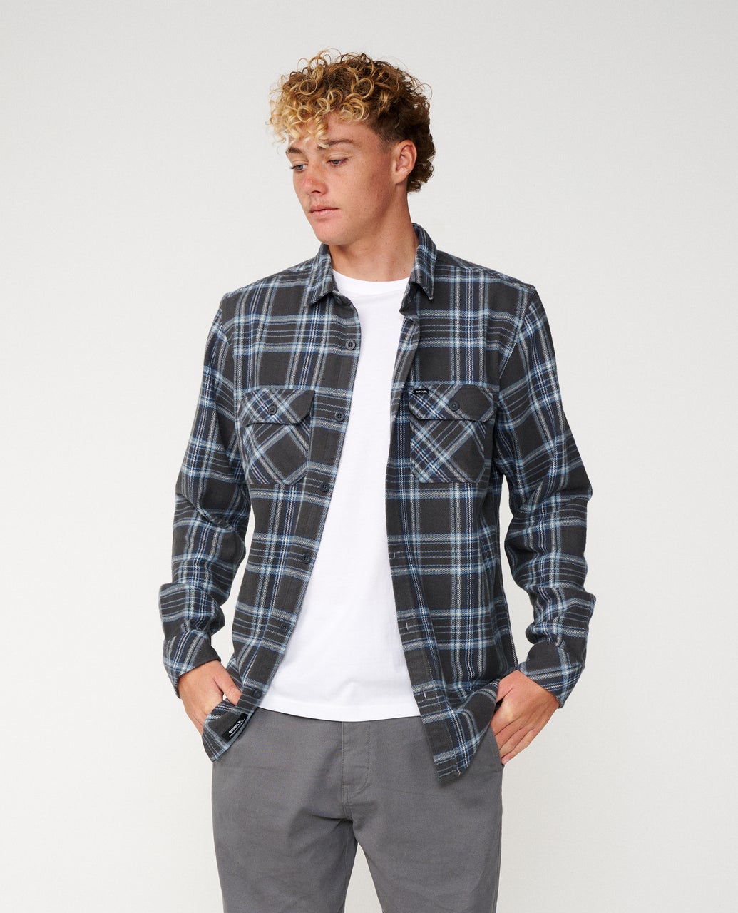 Ripcurl Premium Surf Griffin Flannel in Washed Black, front view