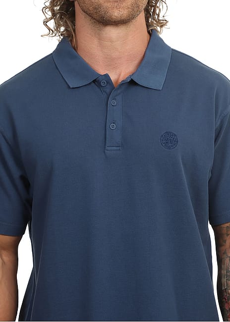 Ripcurl Premium Surf Wettie Polo in light navy, close view