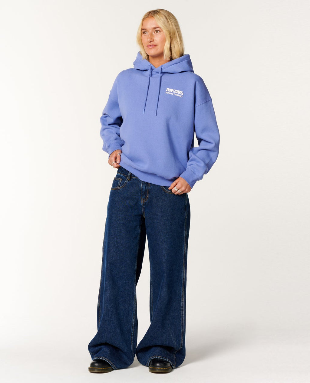 Ripcurl Surf Puff Heritage Hoodie in mid blue, full view