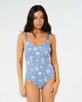Ripcurl Women’s Catalina Waves One Piece Swimsuit in blue and white, product view 1