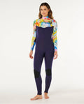 Ripcurl Women’s Dawn Patrol Pro 3/2 Chest Zip Wetsuit in multicolour, front view
