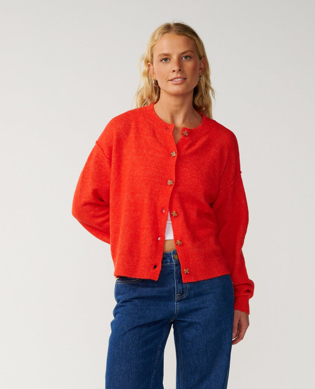 Ripcurl Women’s Emily Cardigan in red, front view