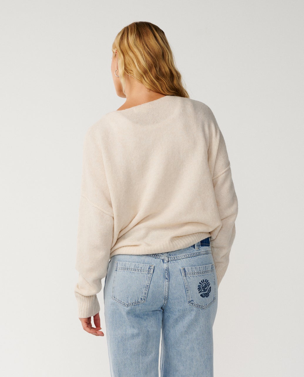 Ripcurl Women’s Emily Sweater in Ecru Marle, back view