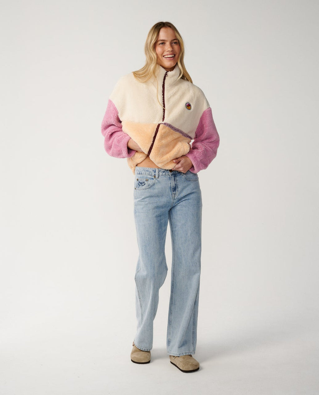 Ripcurl Women’s Surf Revival Heritage Zip Through Polar Fleece in Shell, full view