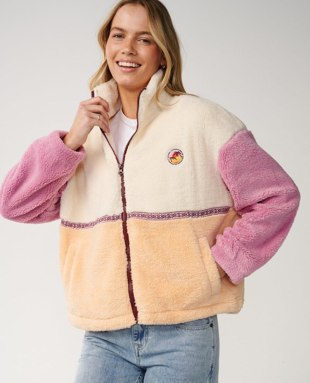 Ripcurl Women’s Surf Revival Heritage Zip Through Polar Fleece in Shell, product view 1
