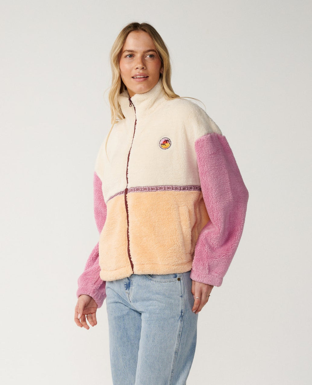 Ripcurl Women’s Surf Revival Heritage Zip Through Polar Fleece in Shell, side view