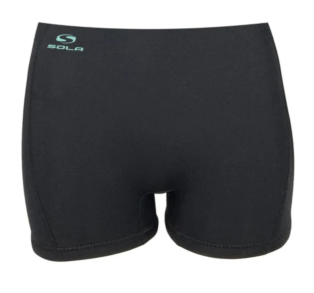 Sola women’s 2mm neoprene shorts, front view