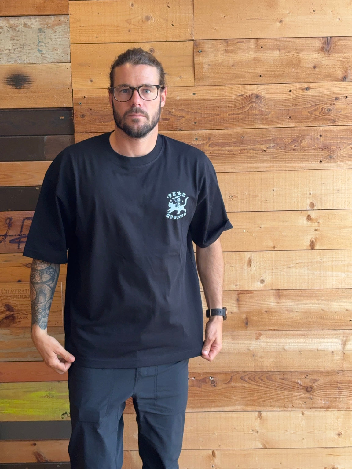 Starborn Fuck Average black unisex tee front view, relaxed boxy fit