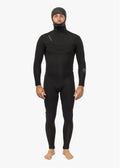 Vissla New Seas men's 4/3mm Hooded U-Zip wetsuit in black — front view with integrated hood