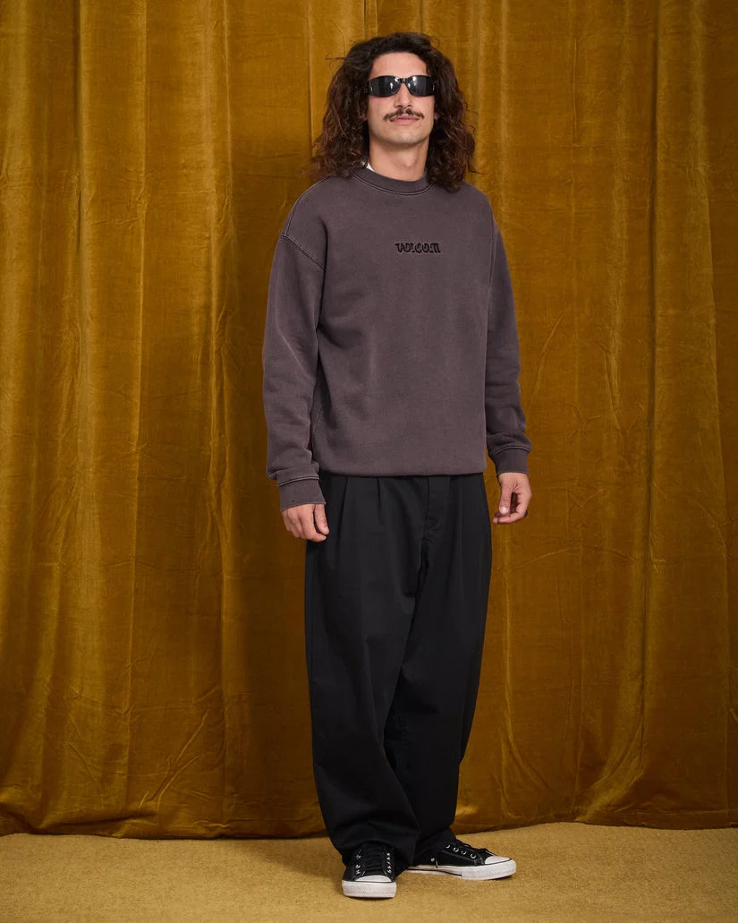 Volcom Big Stone Crew in Raisin, full model front view