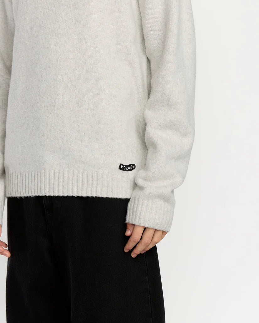 Volcom Edmonder II Sweater in Dirty White, logo detail
