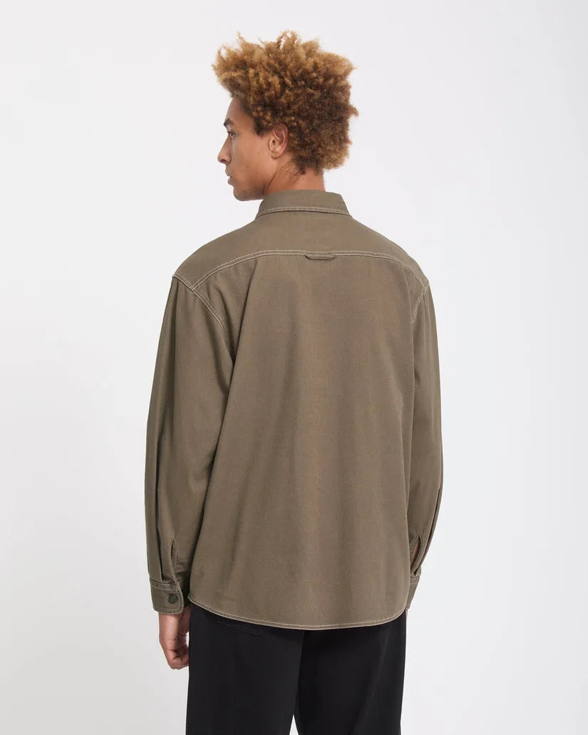 Volcom Levelstone Shirt in Earth, model back view