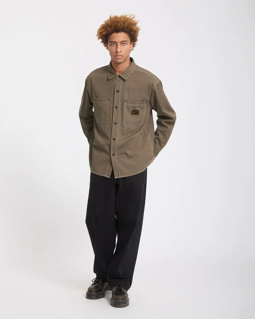 Volcom Levelstone Shirt in Earth, model view