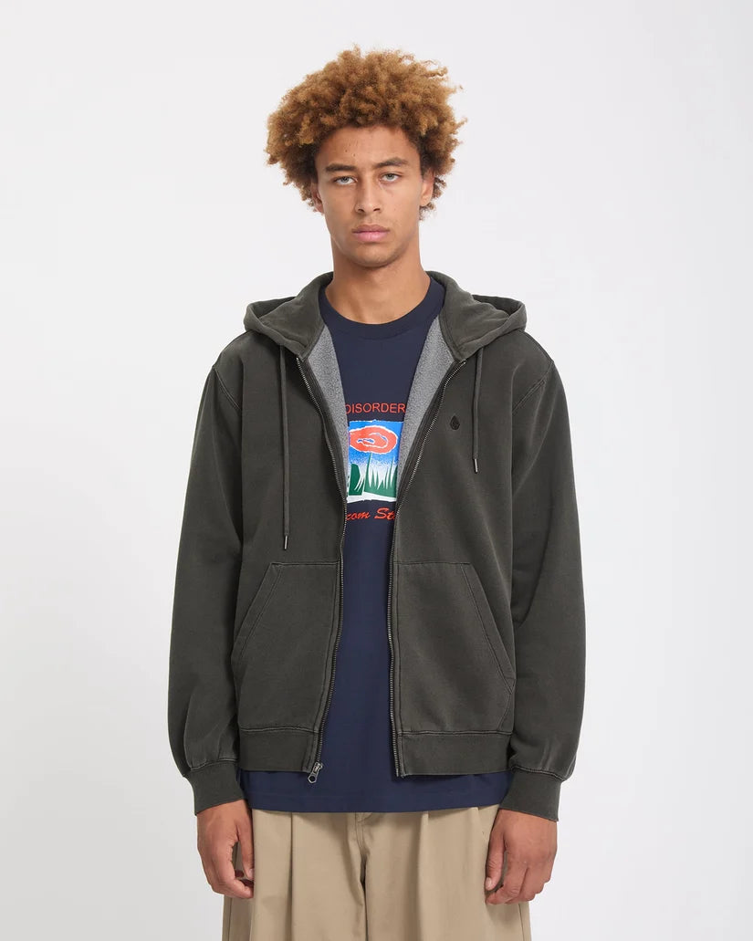 Volcom Single Stone Zip Hoodie in Rinsed Black, front view