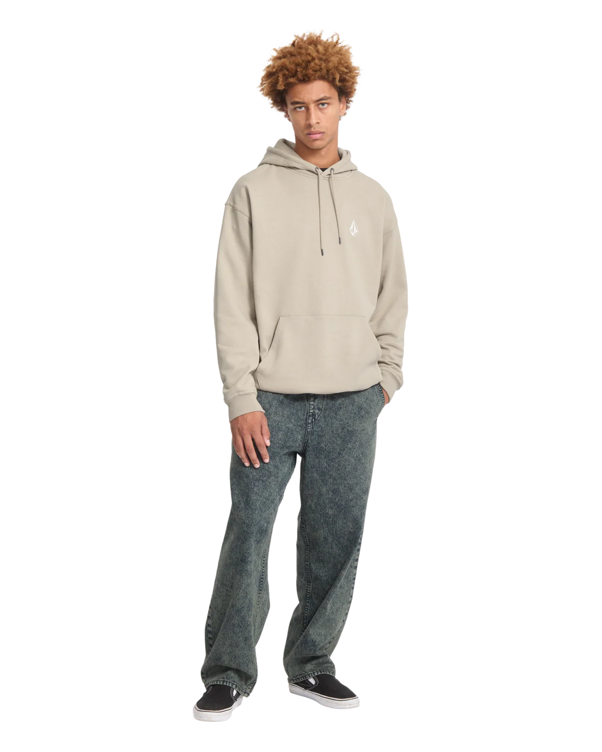 Volcom Skidder Hoodie in Light Khaki, model front view
