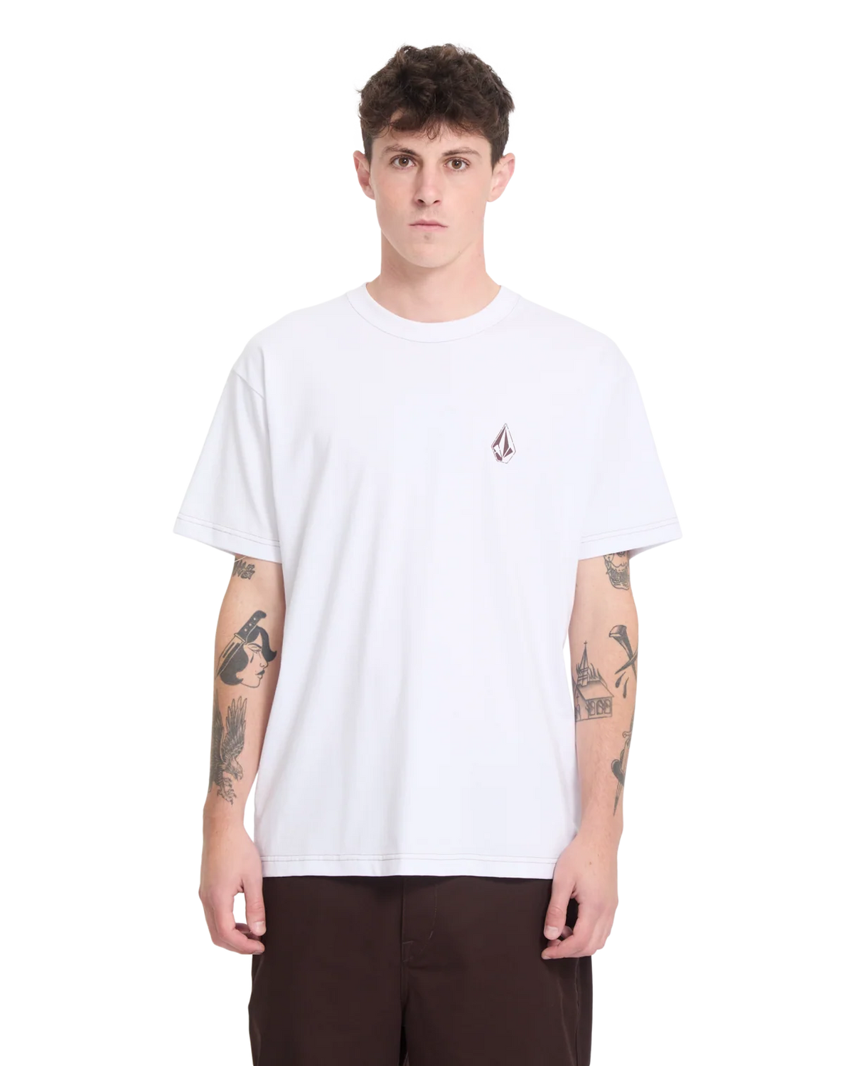 Volcom Skidder Tee in white, front view