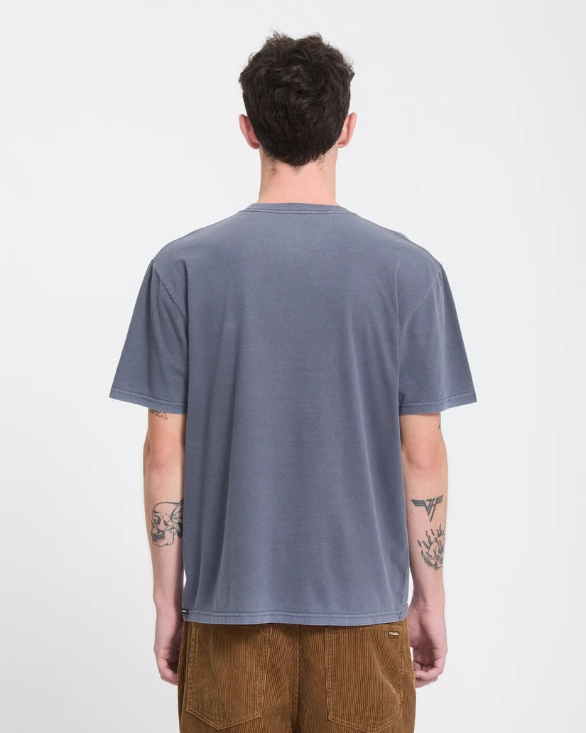 Volcom Solid Stone Tee in Storm Blue, model back view