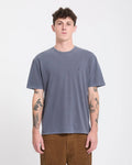 Volcom Solid Stone Tee in Storm Blue, model front view